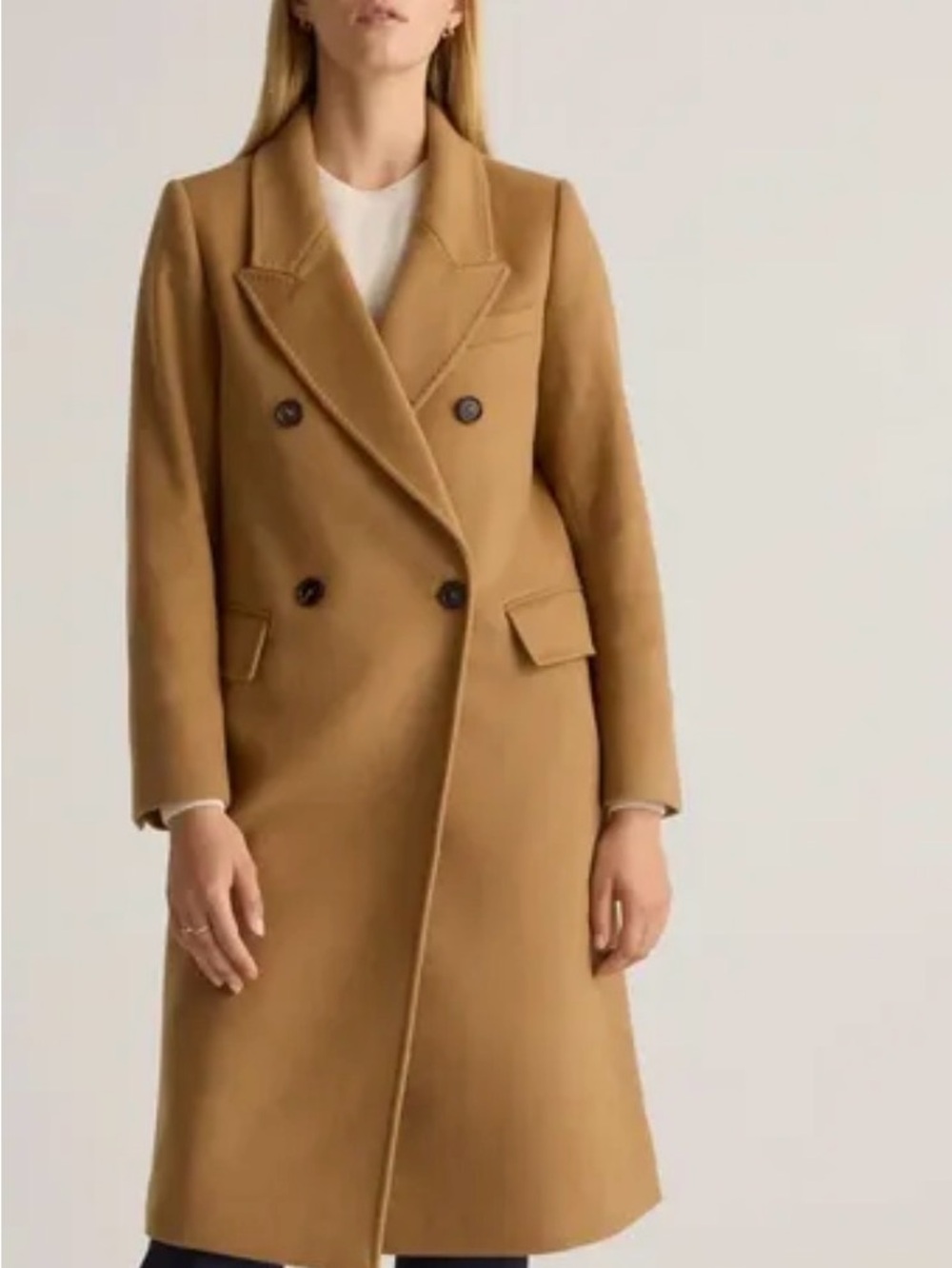 Quince NWT Italian Wool Double-Breasted Long Coat Caramel M Medium